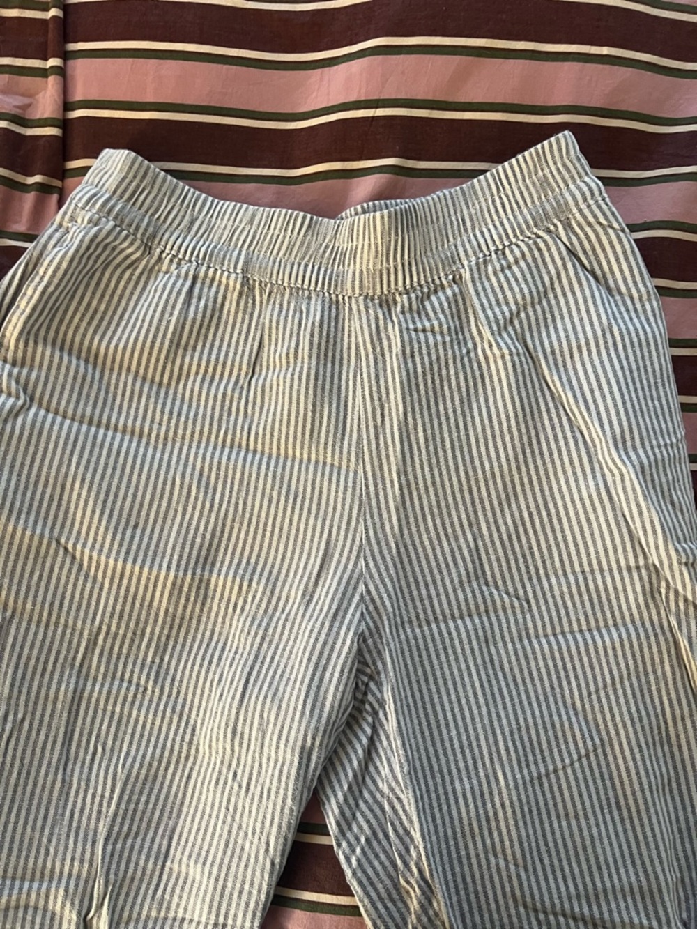 Light Blue & White Striped Linen Style Pants